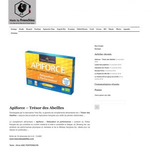 Apiforce est présenté sur le site MADE BY FRENCHIES